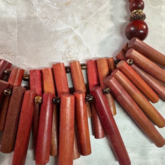 Vintage Handcrafted Tribal-Inspired exotic Wooden Beaded Necklace Hook Clasp - Picture 5 of 7